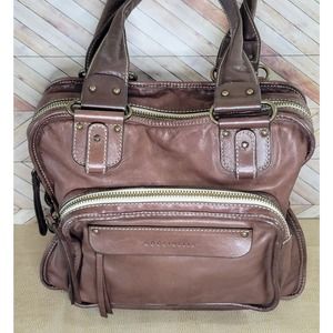 Coccinelle Designer Shoulder Bag Tobacco Leather Two Straps Multiple Pockets